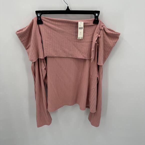 ANTHROPOLOGIE NWT A+ Ribbed Knit Off The Shoulder Top Mauve Pink Sweater // 2X - Picture 4 of 11